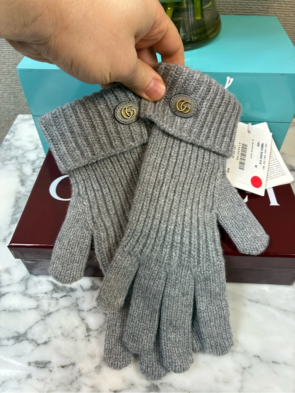 Gucci Cashmere & Wool Size Small Grey Gloves - $345 Retail NWT & Box